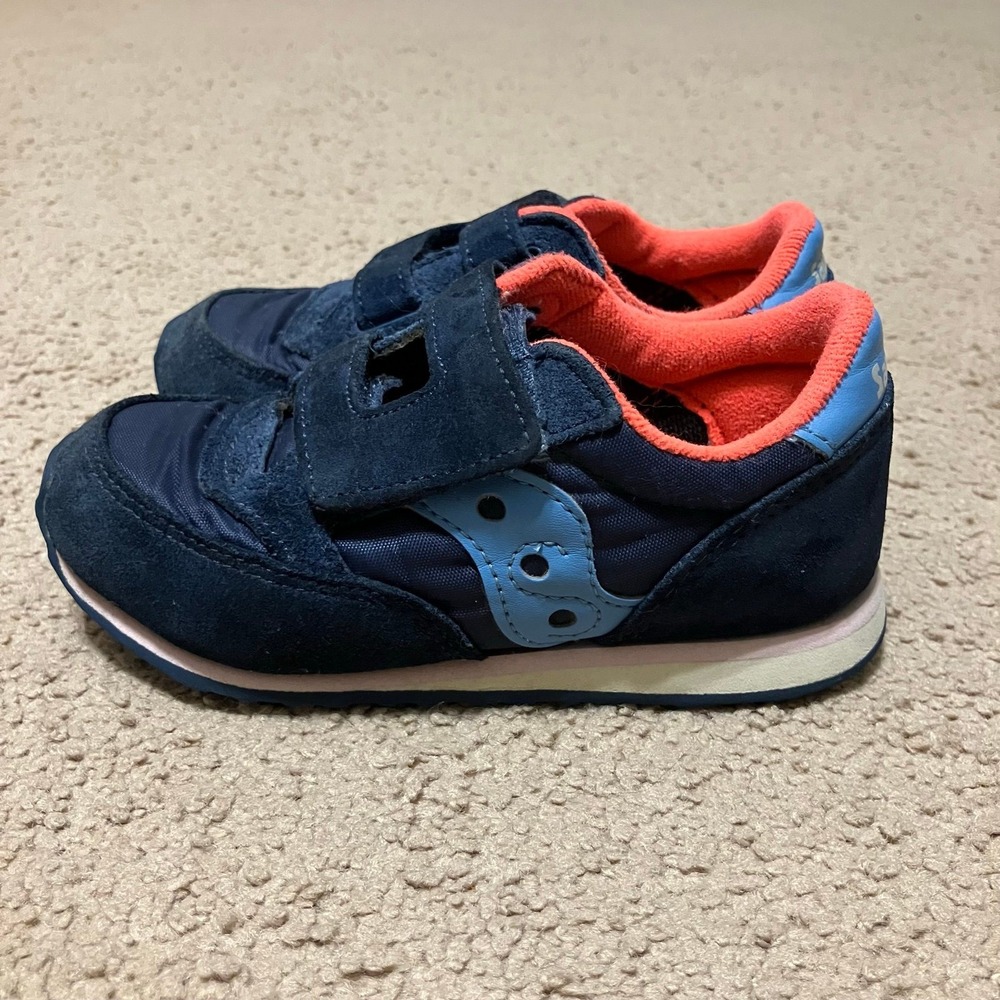 Saucony Baby Jazz Low Pro Toddler Sneakers Size 9M Hook & Loop Navy Pink VGUC